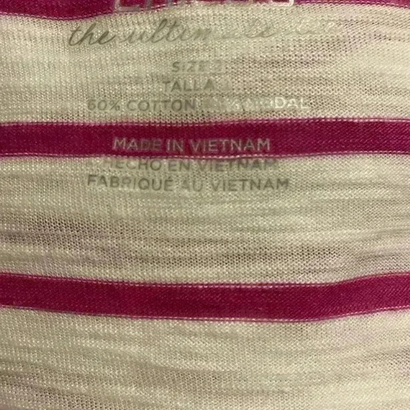Chicos Ultimate Tee Cardigan Pink & white striped with side slit pockets size 2 - Picture 5 of 6